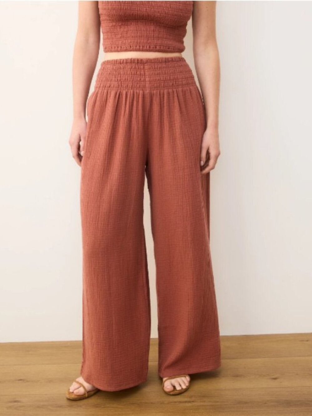 Marine Layer Sophia Double Cloth Gauze Cotton Palazzo Pants Rust Sz M